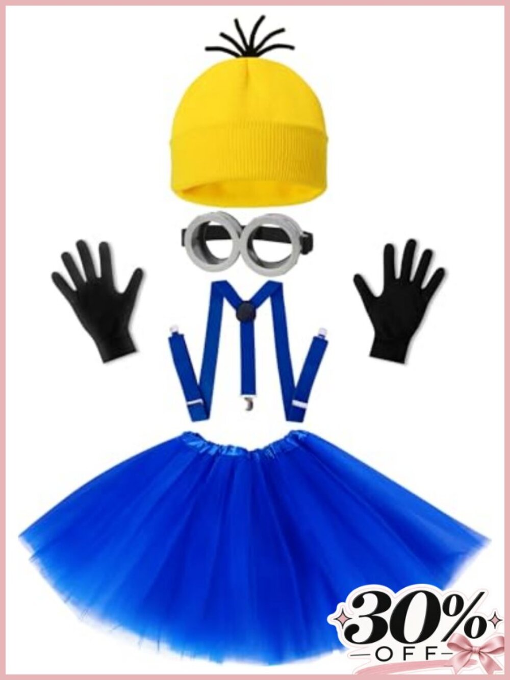 Womens Halloween Costume Accessory Set Tutu Skirt Beanie Goggles